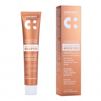 Curasept Daycare Booster Fruit Sensation — зубная паста с приятным фруктовым вкусом.