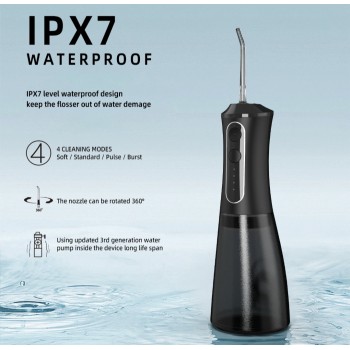 Kaasaskantav elektriline suuvesi-irrigator IPX7 - must Kaasaskantav elektriline suuvesi-irrigator IPX7 - must
