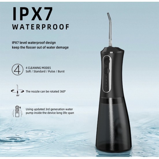 Kaasaskantav elektriline suuvesi-irrigator IPX7 - must