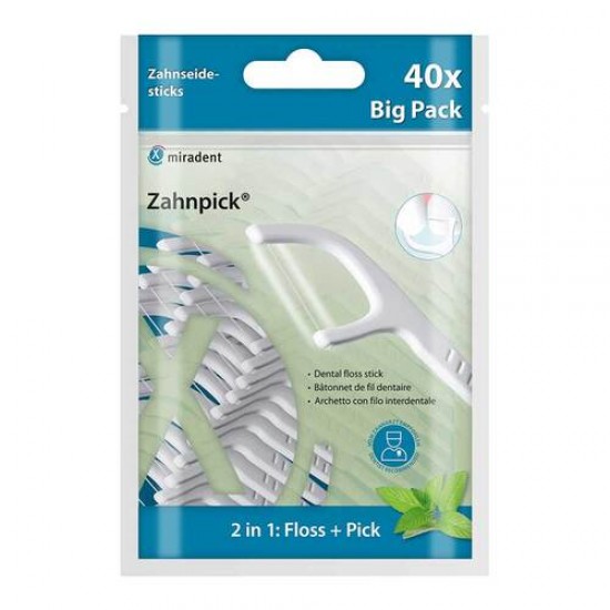 Miradent Zahnpick 2 in 1 — зубная нить с зубочисткой, мята, 40 шт.